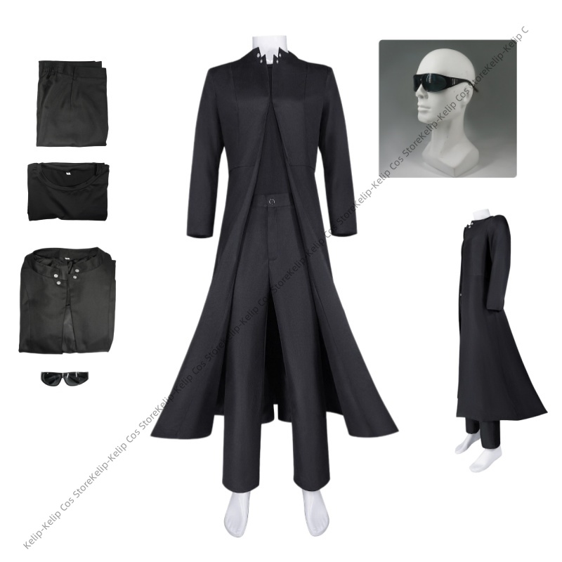 Trench Coat Men - Costume da Agente Cyber Nero, Cappotto